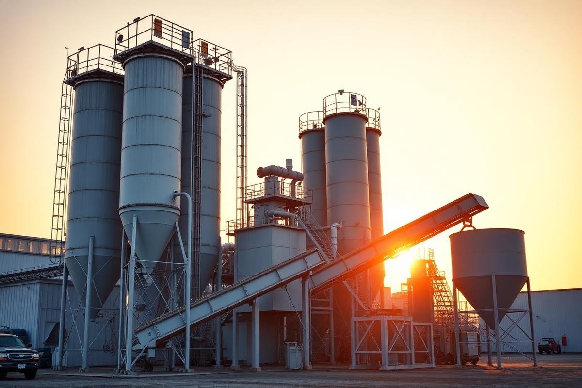 Central dosadora de concreto com silos de cimento
